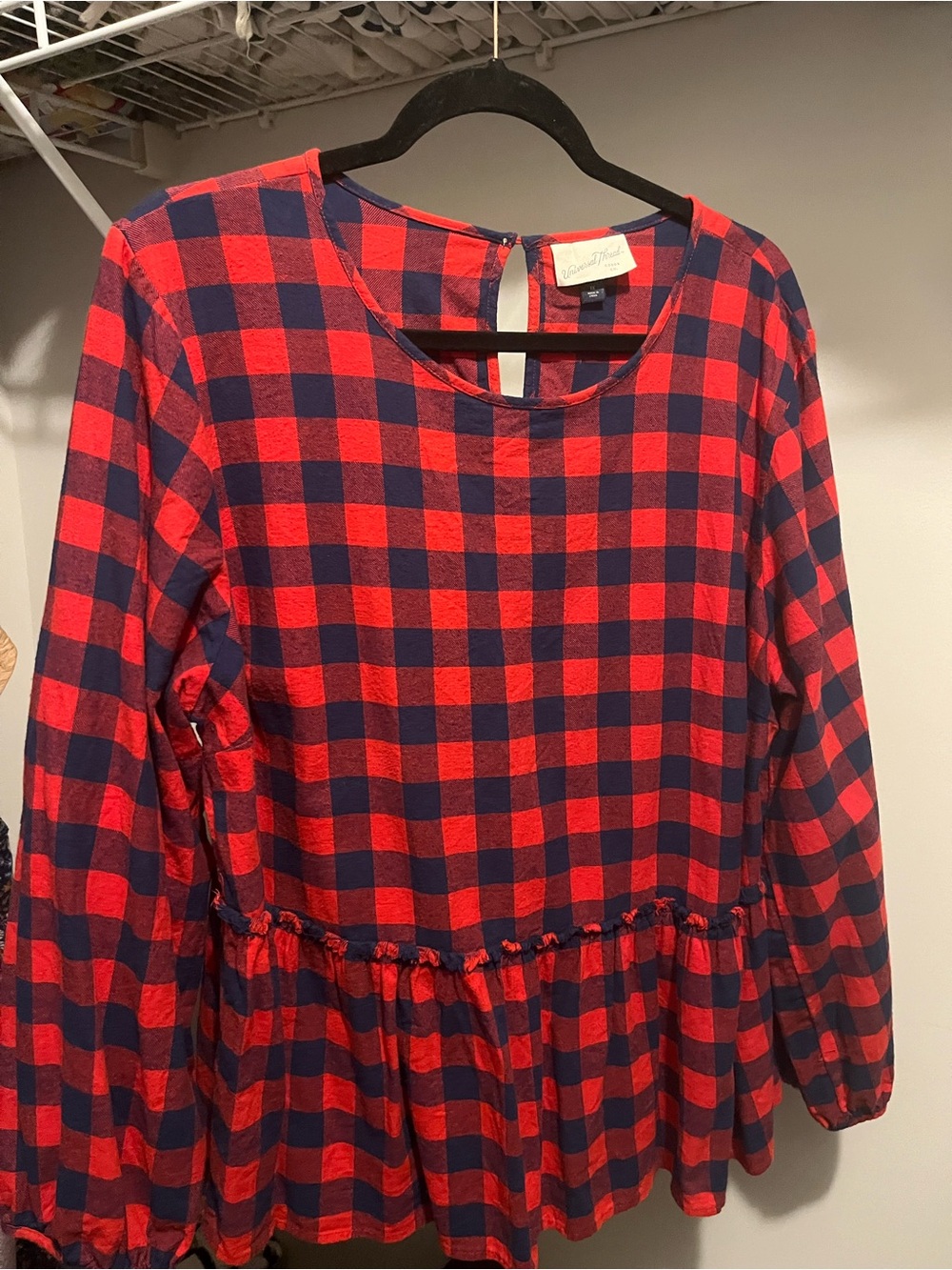 Universal Thread Red and Navy Plaid Peplum Blouse